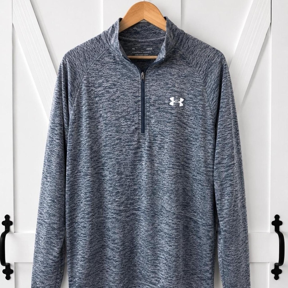 Under Armour HeatGear Pullover 1/4 Quarter Zip Mens Large Blue Gray Thin Light